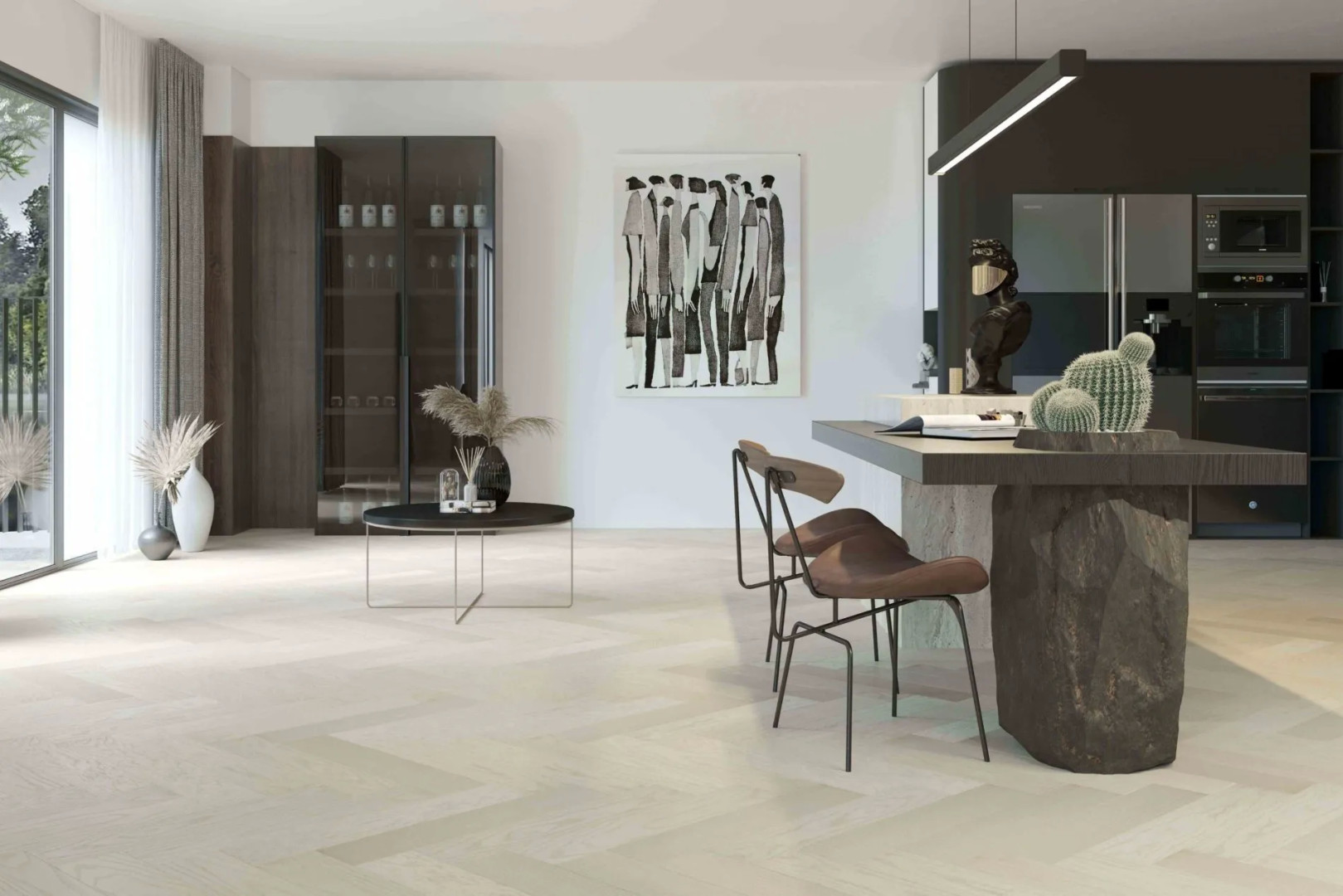 Кварцевый паркет Кварцевый Паркет Quartz Parquet Английская Ёлка Дуб Песочный 33-408