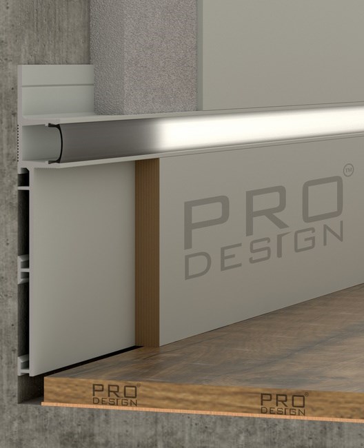 Отделка стен и потолка Плинтус скрытого монтажа Pro Design Combo 603 Анодированный