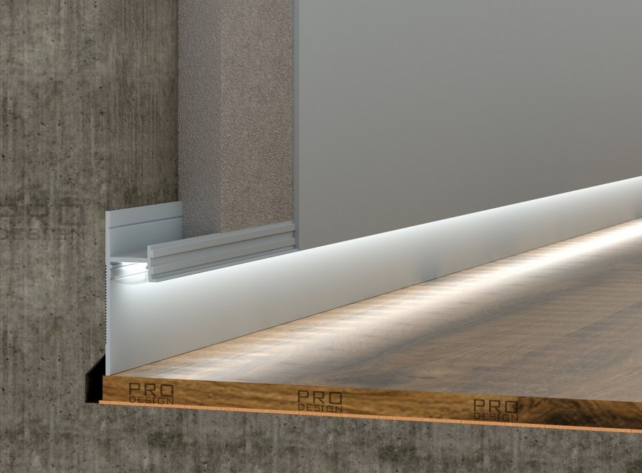 Отделка стен и потолка Теневой плинтус скрытого монтажа Pro Design Panel 7209 Анодированный