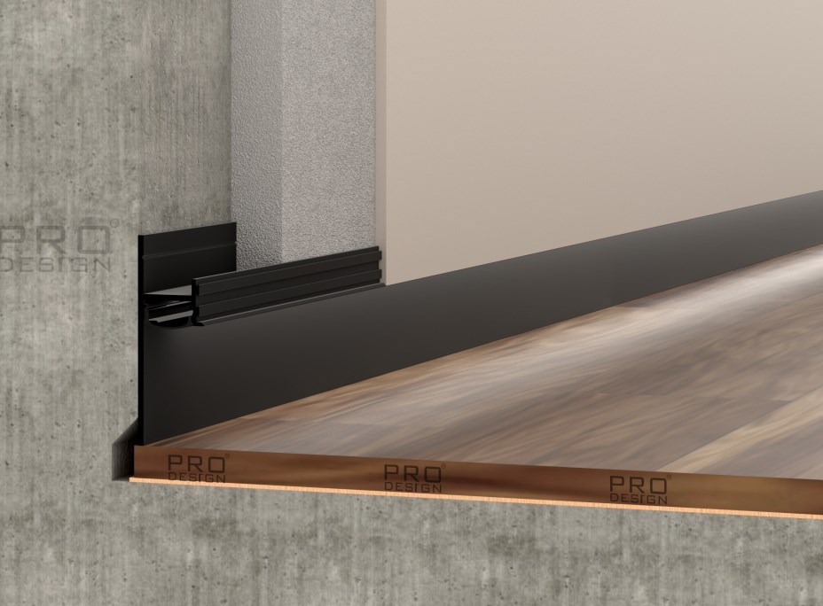 Отделка стен и потолка Теневой плинтус скрытого монтажа Pro Design Panel 7209 Черный Муар RAL 9005