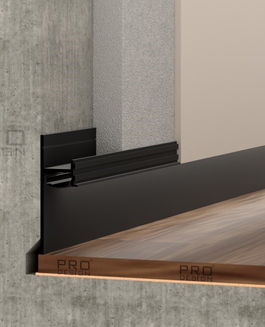 Отделка стен и потолка Теневой плинтус скрытого монтажа Pro Design Panel 7209 Черный Муар RAL 9005