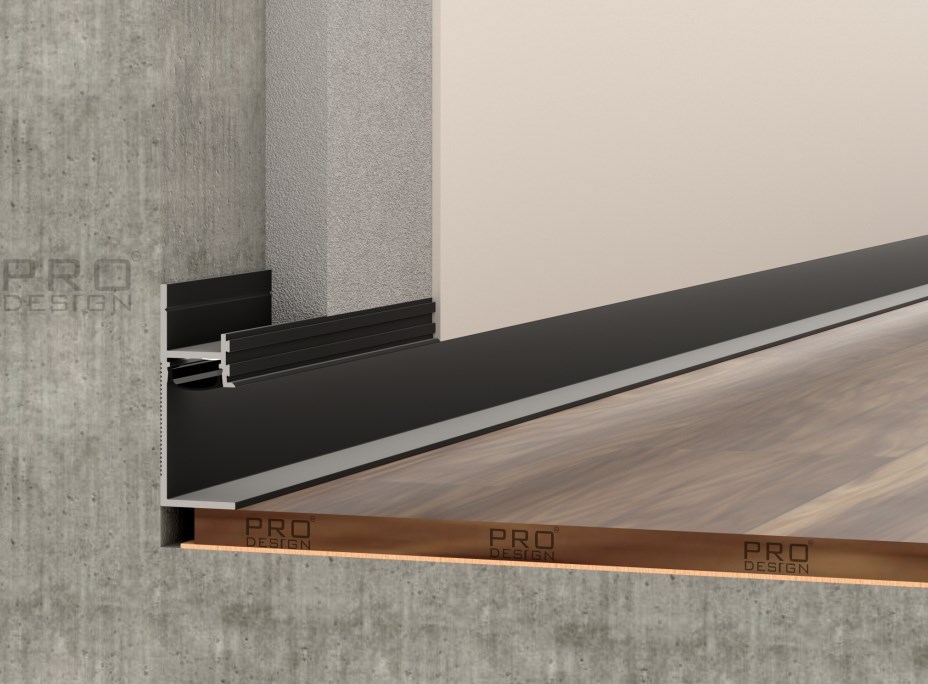 Отделка стен и потолка Теневой плинтус скрытого монтажа Pro Design Panel 7210 Черный Муар RAL 9005