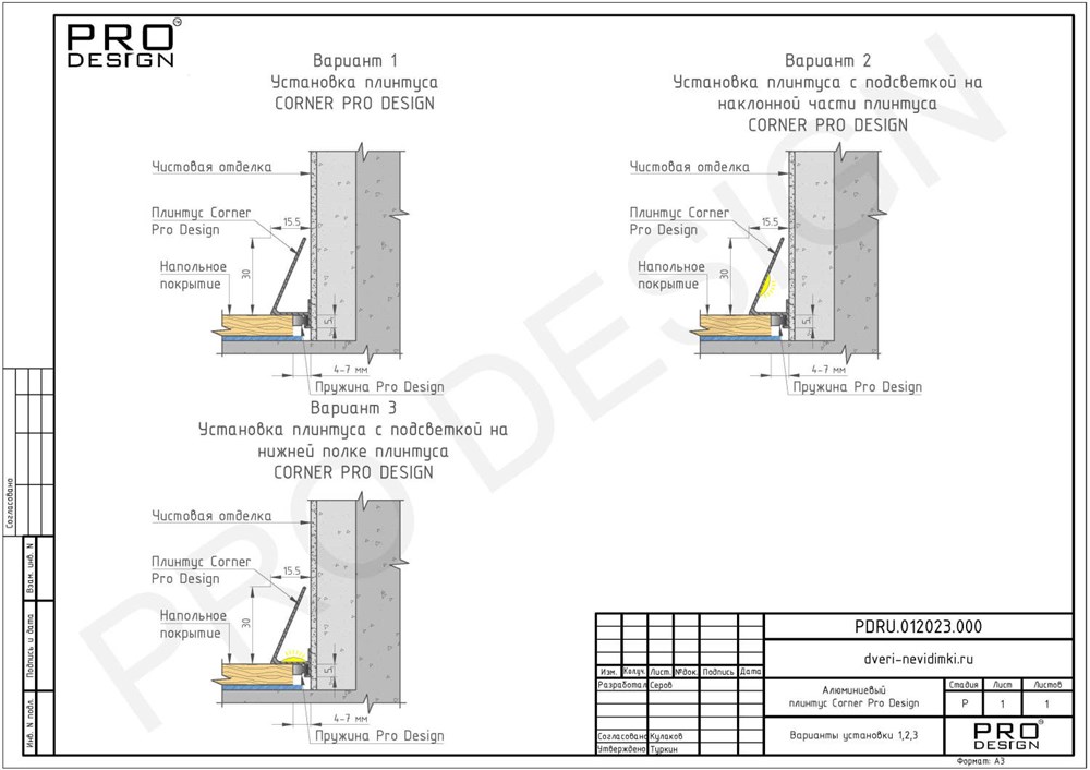 Отделка стен и потолка Плинтус Pro Design Corner 570 Анодированный