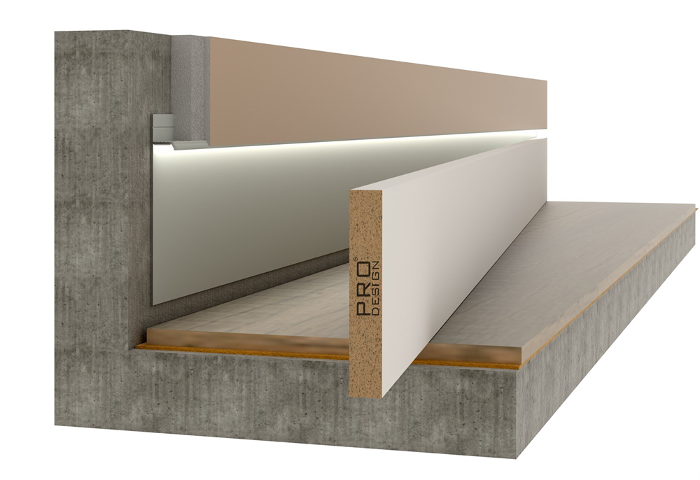 Отделка стен и потолка МДФ вставка в плинтус Pro Design до 200 мм (грунт под покраску)