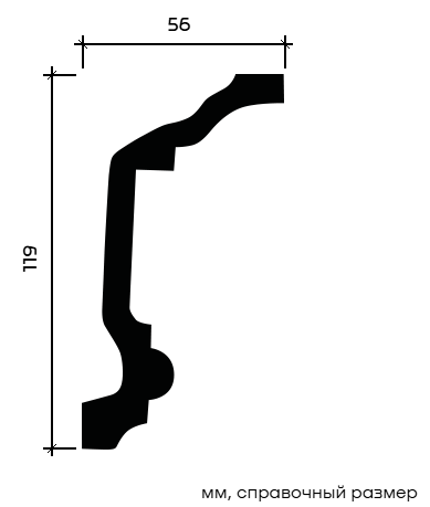 Отделка стен и потолка Карниз Европласт 1.50.177 жёсткий 56х119х2000 мм