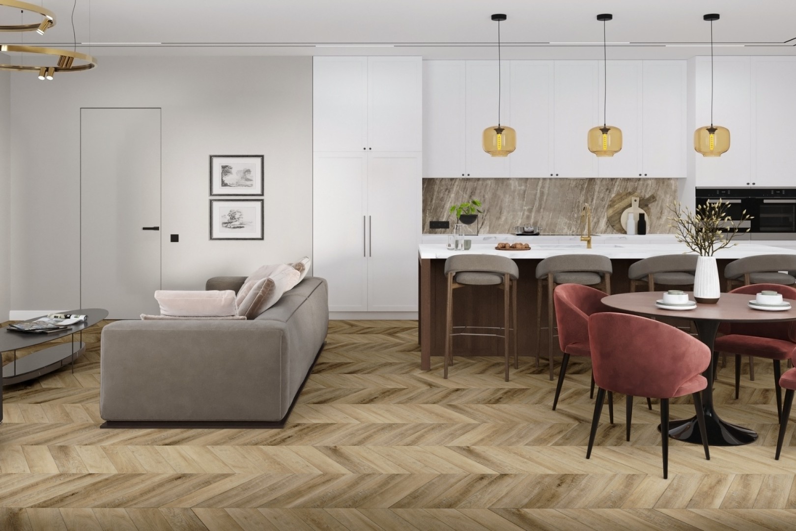 Виниловые полы Кварц-виниловая LVT плитка DAMY FLOOR CHEVRON DF06-Ch-LVT Амбуаз