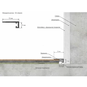 Микроплинтус LACONISTIQ  micro 15 classic Светлый Шампань анодированный (15х5х2450мм) 7 зажимов в комплекте