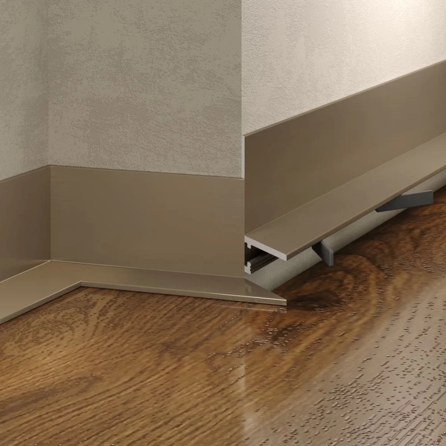 Отделка стен и потолка Микроплинтус LACONISTIQ L MAX угловой Шампань анод. (35,6х16,2х4,9х2450мм) 7 зажимов в компл.