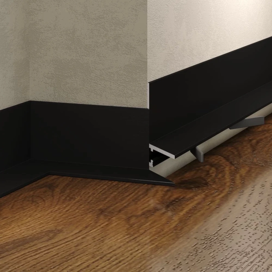 Отделка стен и потолка Микроплинтус LACONISTIQ L MAX угловой Черный анод. (35,6х16,2х4,9х2450мм) 7 зажимов в компл.