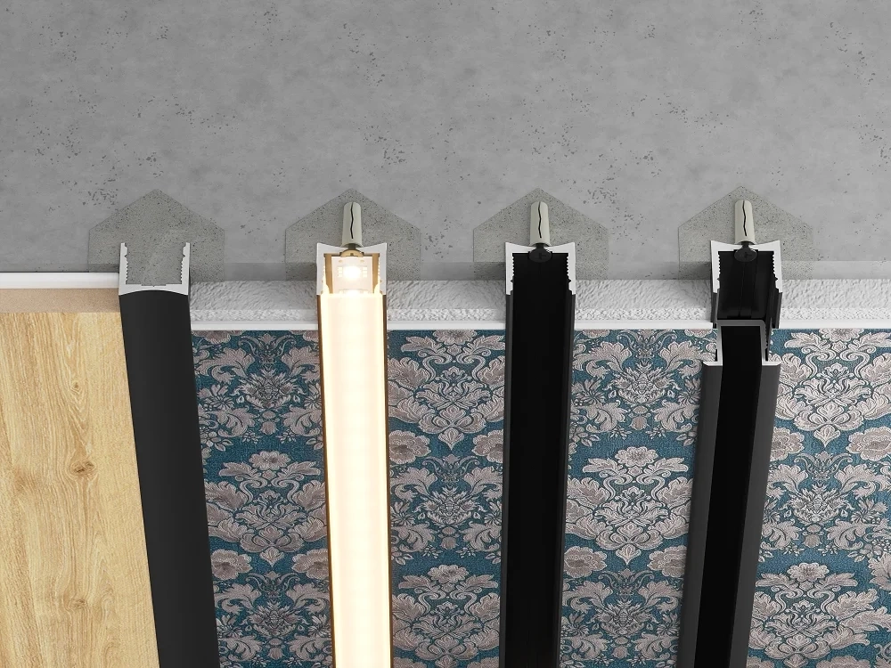 Отделка стен и потолка Теневая рейка LACONISTIQ Light MINI Св. золото анодированное под подсветку, для обоев, панелей и керамогранита