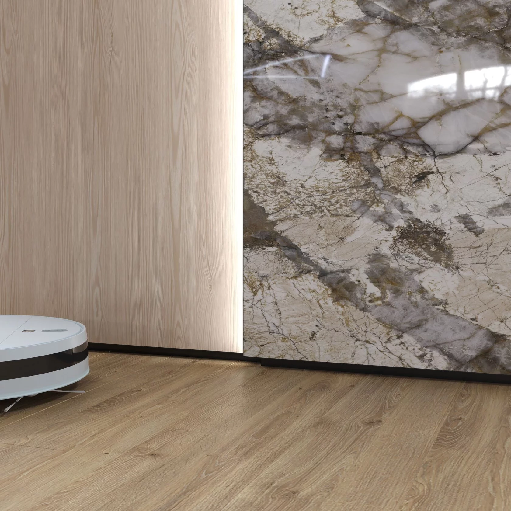 Отделка стен и потолка Теневая рейка LACONISTIQ Multilevel (разноуровневая) Белый матовый RAL9016 под подсветку