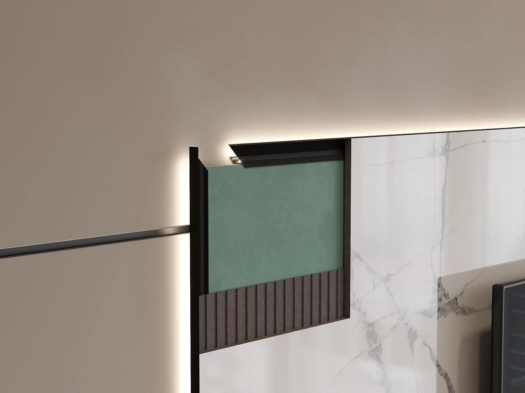 Отделка стен и потолка Теневая рейка LACONISTIQ Multilevel (разноуровневая) Белый матовый RAL9016 под подсветку