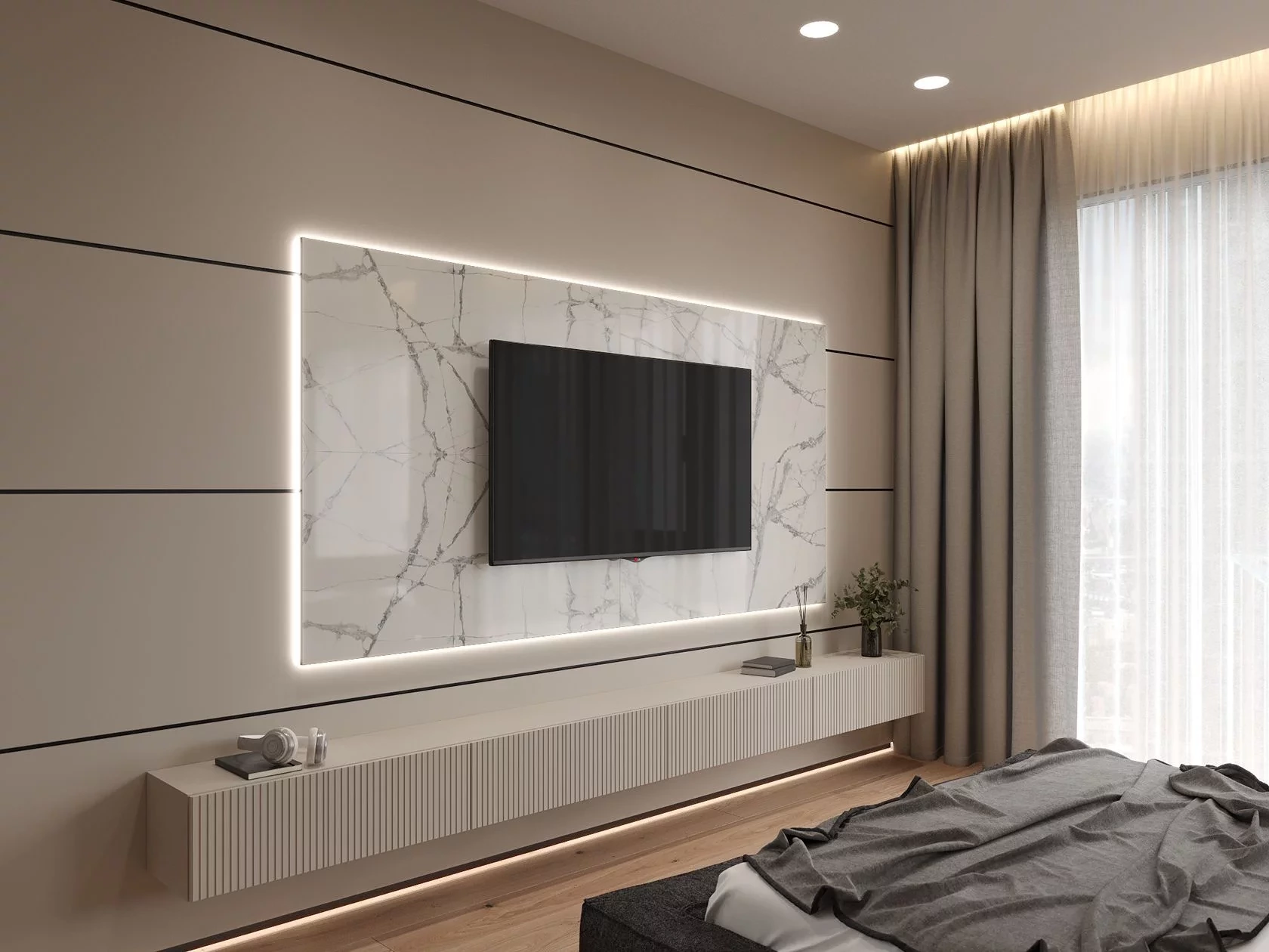 Отделка стен и потолка Теневая рейка LACONISTIQ Multilevel (разноуровневая) Белый матовый RAL9016 под подсветку