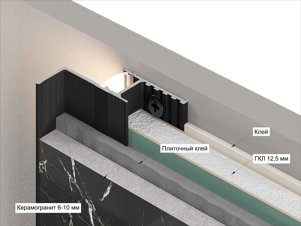 Отделка стен и потолка Теневая рейка LACONISTIQ Multilevel NEW (разноуровневая) Белый матовый RAL9016 под подсветку