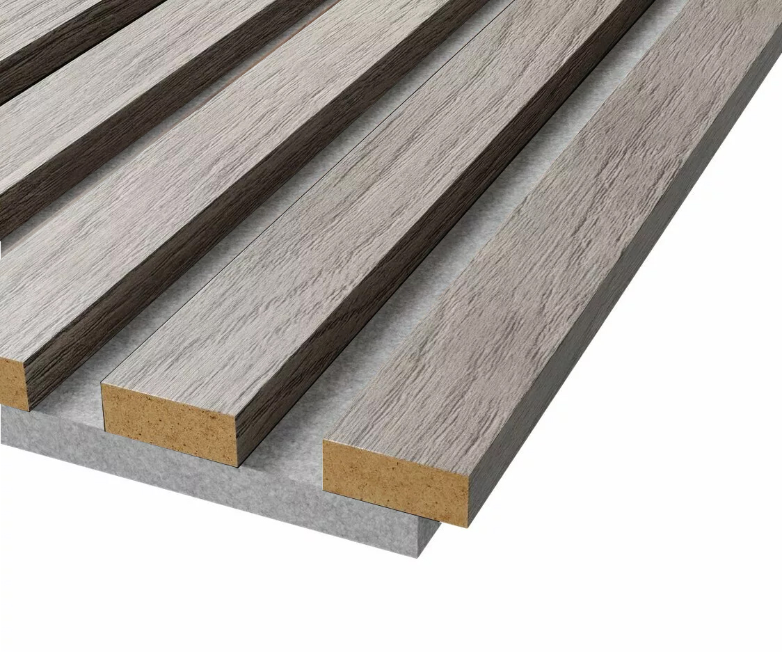 Отделка стен и потолка Акустическая панель Cosca, 2750х600х19мм, серый войлок, дуб старинный светло-серый