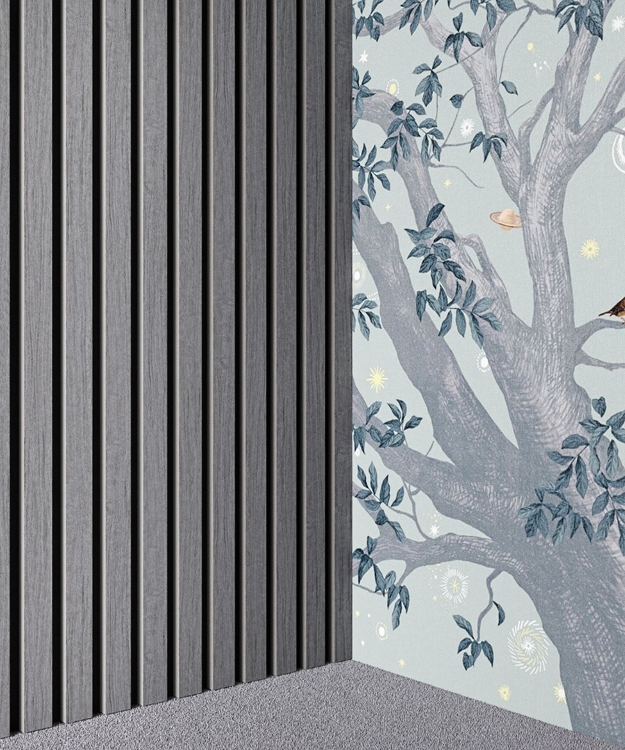 Отделка стен и потолка Акустическая панель Cosca, 1200х600х21мм, черный войлок, дуб ардженто светло-серый