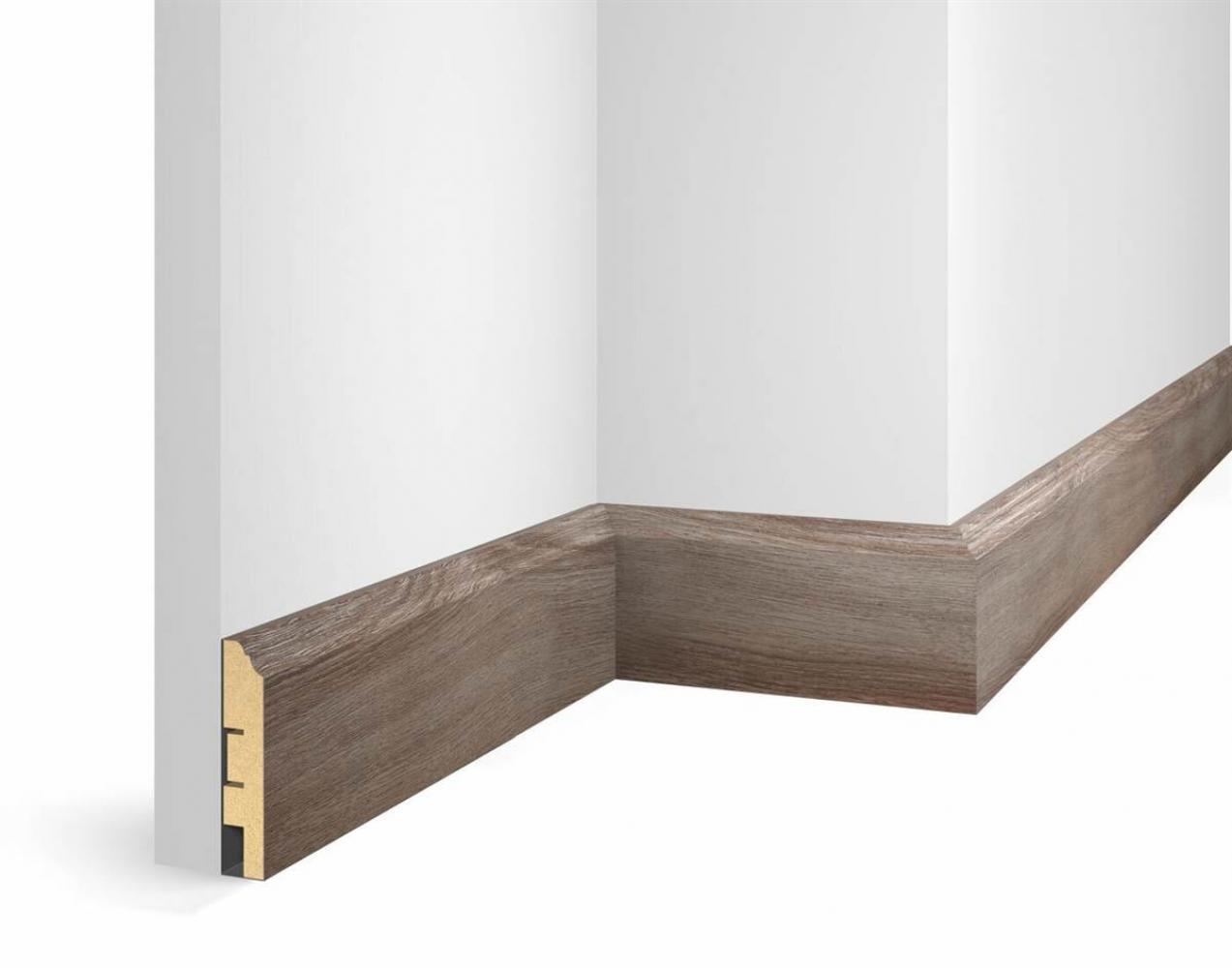 Отделка стен и потолка Плинтус Cosca Decor WP07, экошпон, дуб Шелковый 80х16х2400 мм