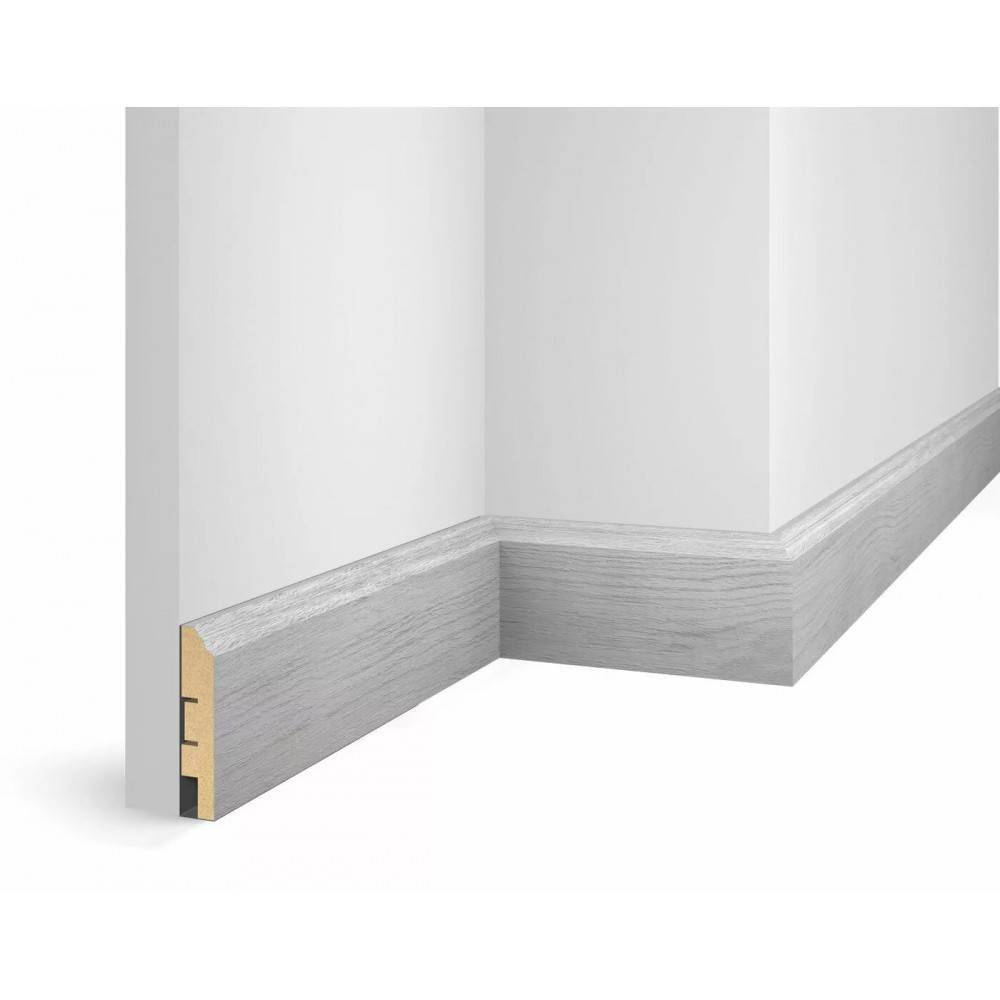 Отделка стен и потолка Плинтус Cosca Decor WP07, экошпон, дуб Старинный светло-серый 80х16х2400 мм