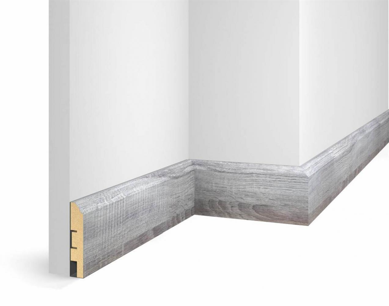 Отделка стен и потолка Плинтус Cosca Decor WP07, экошпон, дуб Рейн 80х16х2400 мм